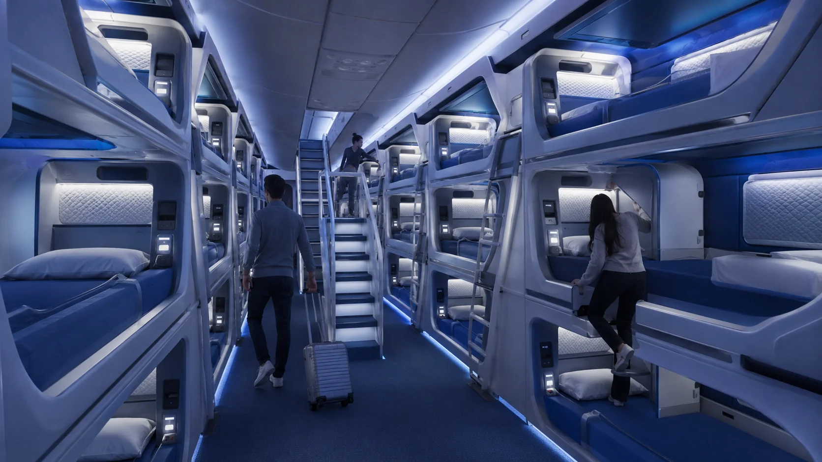 Concept rendering of a multi-tier Sleeper Air cabin with a central aisle